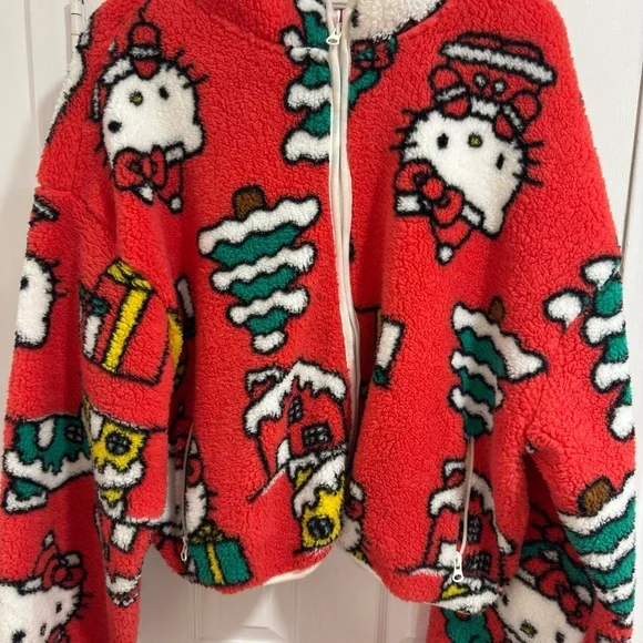 Hello Kitty Festive Red and Green Puffer Jacket - Picture 2 of 6